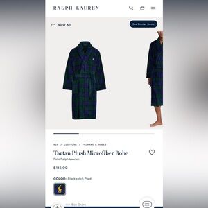 NWT Polo Ralph Lauren Plush Microfiber Robe blue and green plaid Lg/XL MSRP $120